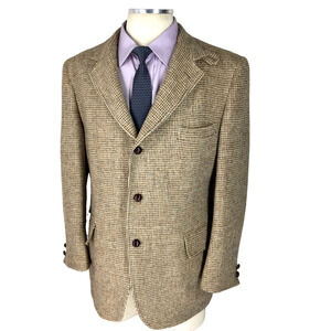44S Harris Tweed Mens Vintage 3 Button Blazer Sport Coat Jacket Sand Beige Gray
